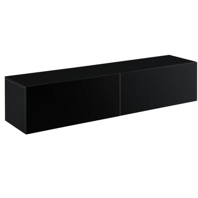 HELLOSHOP26 Etag&egrave;re murale design meuble support tv avec 2 tiroirs 140 cm noir brillant 03_0005192