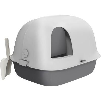 PAWHUT Bac &Agrave; Liti&egrave;re Chat Semi-ferm&eacute; - Accessoires - Pp Gris Blanc