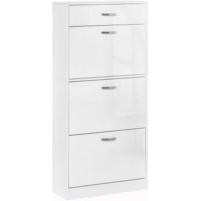 Meuble &agrave; chaussures 3 portes abattantes et tiroir coulissant blanc