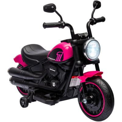 HOMCOM  - Moto &eacute;lectrique enfant 6 v 3 Km/h effet lumineux roulettes amovibles repose-pied p&eacute;dale m&eacute;tal pp rose noir