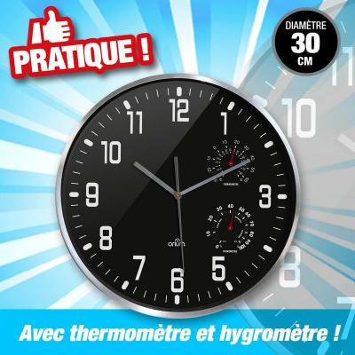 Horloge thermo-hygro &Oslash;30cm - noire 