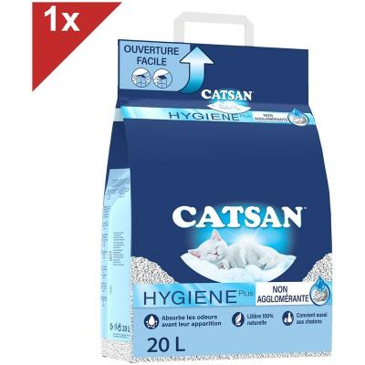 CATSAN  Hygiene plus - Liti&egrave;re min&eacute;rale pour chat, 1 sac de 20L