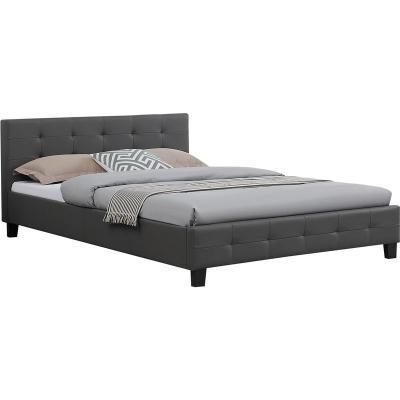 Lit double MATHIEU, 140 x 190 cm, capitonn&eacute; avec sommier, rev&ecirc;tement synth&eacute;tique gris