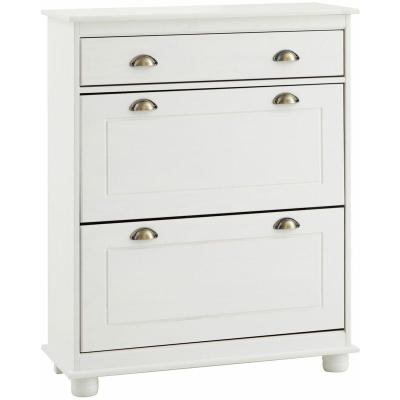 Idimex Meuble &agrave; chaussures en pin COLMAR, 2 abattants, lasur&eacute; blanc