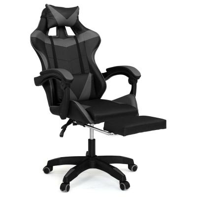 IDMARKET Fauteuil de gaming ALEX r&eacute;glable avec repose-pied, coussin de t&ecirc;te et coussin lombaire noir et gris