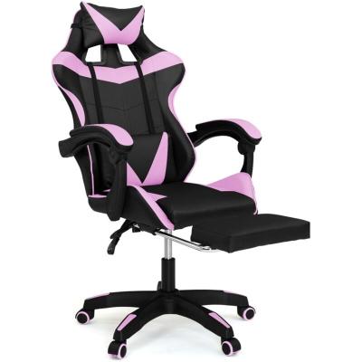 ID MARKET Fauteuil de gaming ALEX r&eacute;glable avec repose-pied, coussin de t&ecirc;te et coussin lombaire noir et rose 