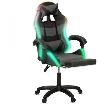 IDMARKET Fauteuil de gaming LED LUC avec repose-pied, coussin de t&ecirc;te et support lombaire noir et gris 