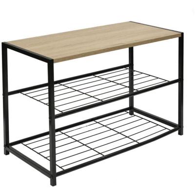 INDRA - Meuble &agrave; Chaussures M&eacute;tal Noir et Aspect Bois - Altobuy