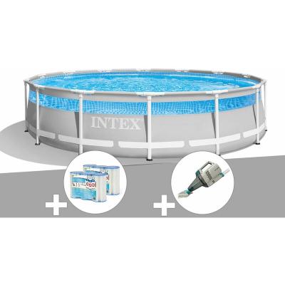  Kit piscine tubulaire Prism Frame Clearview ronde 4,27 x 1,07 m + 6 cartouches de filtration + Aspirateur