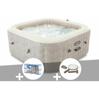 INTEX Kit spa gonflable PureSpa Chevron carr&eacute; Bulles 6 places et 6 filtres et Kit d'entretien