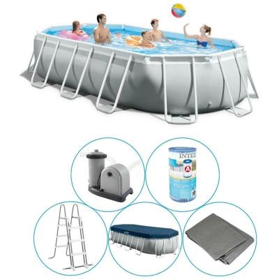 INTEX Piscine tubulaire  Prism Oval Frame 503 x 274 x 122 cm - Gris