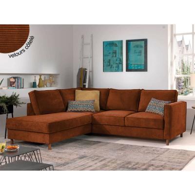 LISA DESIGN Canap&eacute; d'angle gauche convertible 5 places Velours c&ocirc;tel&eacute; Rouille