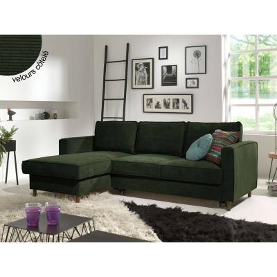 LISA DESIGN Canap&eacute; d'angle gauche convertible 4 places Velours c&ocirc;tel&eacute; Vert