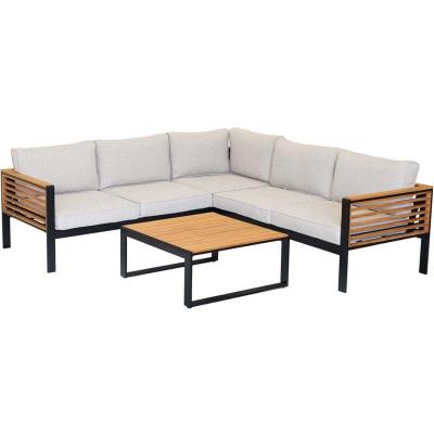 JARDILINE Salon exotique avec canap&eacute; d'angle - Noir - 221 x 79 x 82 cm
