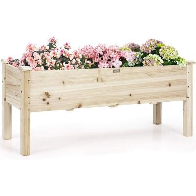 COSTWAY Jardini&egrave;re Sur&eacute;lev&eacute;e en Bois Carr&eacute; Potager sur Pied avec 5 Trous de Drainage 120x43,5x51CM Naturel