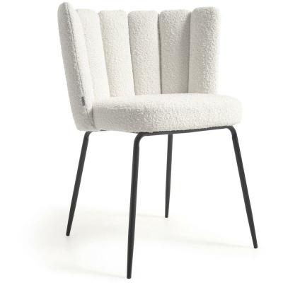 Kave Home - Chaise Aniela bouclette blanc et m&eacute;tal peint noir - Blanc