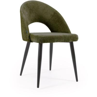 Kave Home - Chaise Mael en chenille verte et pieds en acier peint noir