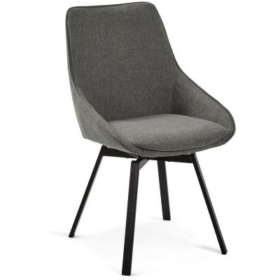 Kave Home - Chaise pivotante Jenna gris fonc&eacute; et pieds en acier noir