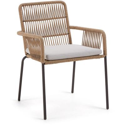 LF Kave Home - Chaise Samanta en corde beige et pieds en acier galvanis&eacute;