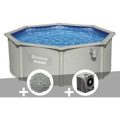 BESTWAY Kit piscine acier ronde  Hydrium 3,60 x 1,20 cm + 10 kg de z&eacute;olite + Pompe &agrave; chaleur
