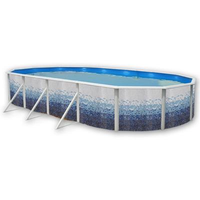 TOI Kit Piscine Hors-sol Acier  Trencadis Ovale D&eacute;coration C&eacute;ramique 9.15 X 4.57 X 1.20m 