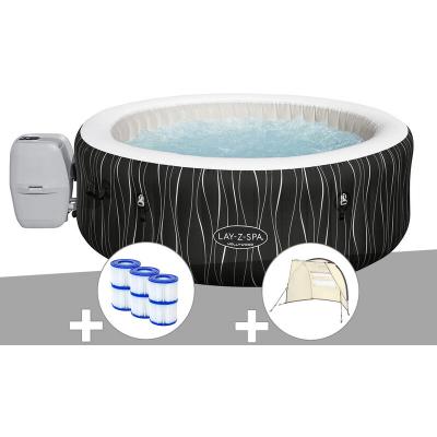 BESTWAY Kit spa gonflable Lay-Z-Spa Hollywood rond Airjet 4/6 places + 6 filtres + Auvent