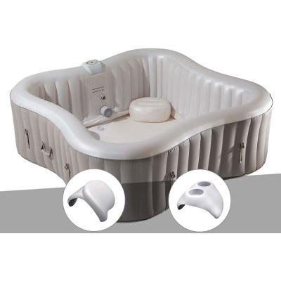 INFINITE SPA Kit spa gonflable Elite Plus tr&egrave;fle Bulles 4 places + 2 appuie-t&ecirc;tes + Porte verre