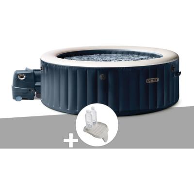 INTEX Kit spa gonflable  PureSpa Blue Navy rond Bulles 6 places + Porte-verre