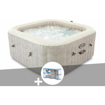 INTEX Kit spa gonflable PureSpa Chevron carr&eacute; Bulles 6 places et 6 filtres