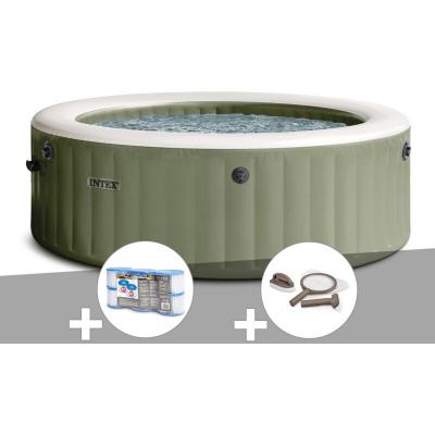 INTEX Kit spa gonflable  PureSpa Olive rond Bulles 4 places + 6 filtres + Kit d'entretien
