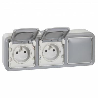 LEGRAND Double prise de courant 2p+t 16a + obturateur complet saillie plexo - gris