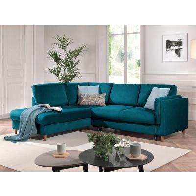 LISA DESIGN  Canap&eacute; d'angle gauche convertible 5 places BROOKE - Velours Bleu canard