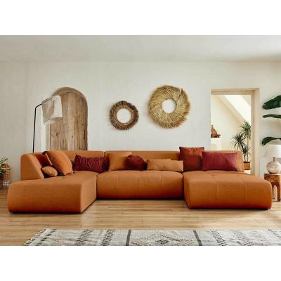 LISA DESIGN Onyx - canap&eacute; panoramique d'angle gauche 7 places - en tissu - Rouille