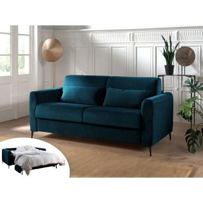 LISA DESIGN Canap&eacute; droit convertible 3 places Velours Bleu canard