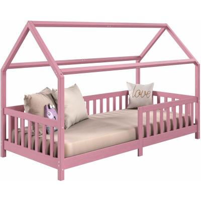 IDIMEX Lit cabane NINA 90 x 200 cm, en pin massif lasur&eacute; rose