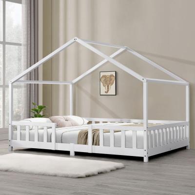 EN.CASA Lit d'Enfant Forme Maison avec Grille de Protection Treviolo  200 x 120 cm Blanc Mat Laqu&eacute;