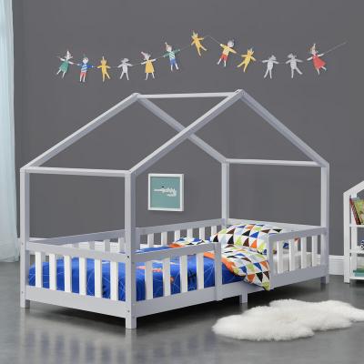 EN.CASA Lit d'Enfant Forme Maison avec Grille de Protection Treviolo 200 x 90 cm Gris Clair Blanc Mat Laqu&eacute;
