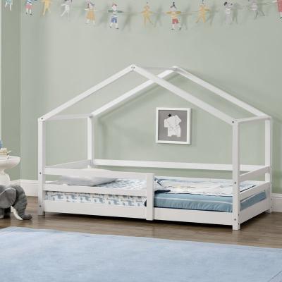 EN.CASA Lit d'enfant maison avec barreaux de s&eacute;curit&eacute; pin naturel 70 x 140 cm blanc mat laqu&eacute; []
