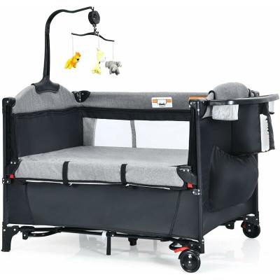 COSTWAY Lit Parapluie B&eacute;b&eacute; Pliant 5 En 1 Avec Matelas,berceau Parc B&eacute;b&eacute; Avec Table &Agrave; Langer,bo&icirc;te &Agrave; Musique,jouets Suspendus