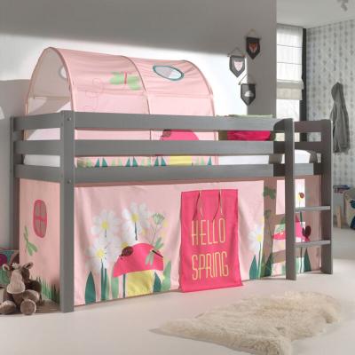 MES Lit Mi-Hauteur 90x200 Sommier Inclus et Housse Spring Pino - Gris