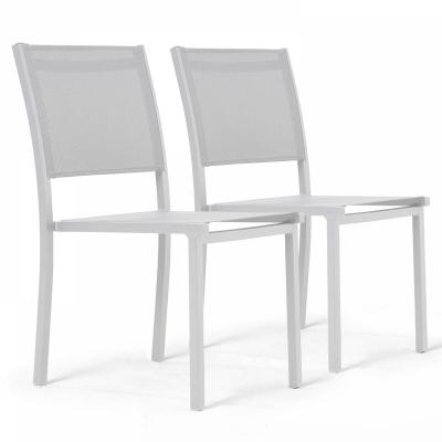 OVIALA Lot de 2 chaises de jardin aluminium et textil&egrave;ne blanc - Blanc
