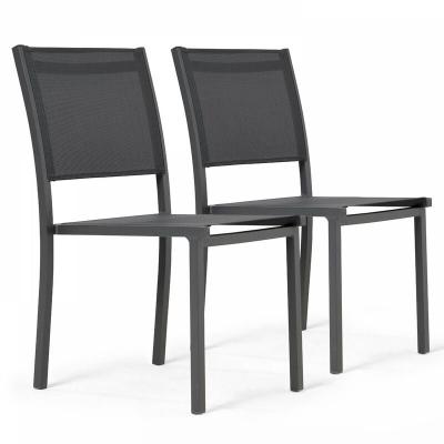 OVIALA  - Lot de 2 chaises de jardin aluminium et textil&egrave;ne gris - Gris