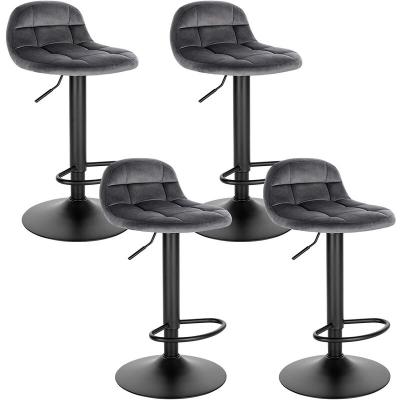 Lot de 4 tabouret de bar en velours-hauteur r&eacute;glable 62-83cm-pivotant &agrave; 360&deg;-gris fonc&eacute;
