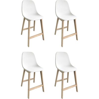 Tabourets de bar en ch&ecirc;ne et assise blanche 65 cm ELIOS - Lot de 4