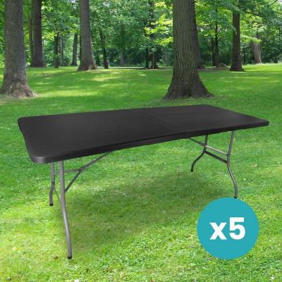 SKYLANTERN Lot de 5 Tables de Jardin Pliantes 180 cm Rectangulaire Noire - Table de Camping 8 personnes L180 x l74 x H74cm en HDPE Haute Dens 