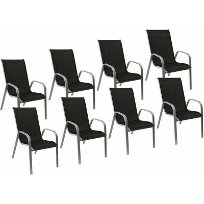 HAPPY GARDEN Lot de 8 chaises MARBELLA en textil&egrave;ne noir/structure gris empilables