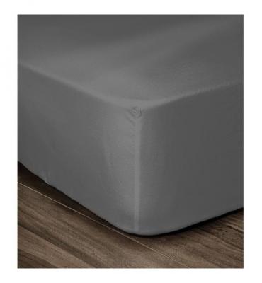 LOVELY HOME Drap Housse 100% coton 140x190x25 cm gris fonc&eacute; - 