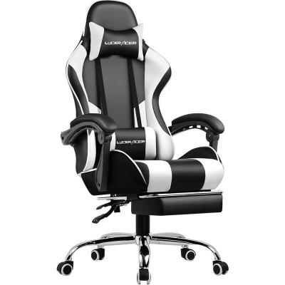 GTPLAYER Chaise Gaming  Fauteuil de Bureau avec Repose-Pieds et Coussin Lombaire de Massage - Blanc