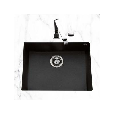 LUISINA Evier sous plan granit noir mouchet&eacute;  quadrille 1 bac 580x440