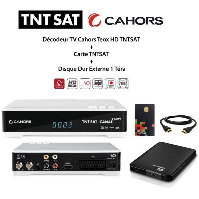  Pack d&eacute;codeur tv cahors teox hd tntsat + carte tntsat + disque dur externe 1 t&eacute;ra